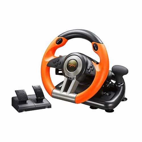 Racing Wheel, PXN V3II 180 Degree Universal Usb Car Sim Race Steering Wheel with Pedals for PS3, PS4, Xbox One,Nintendo Switch (Orange)